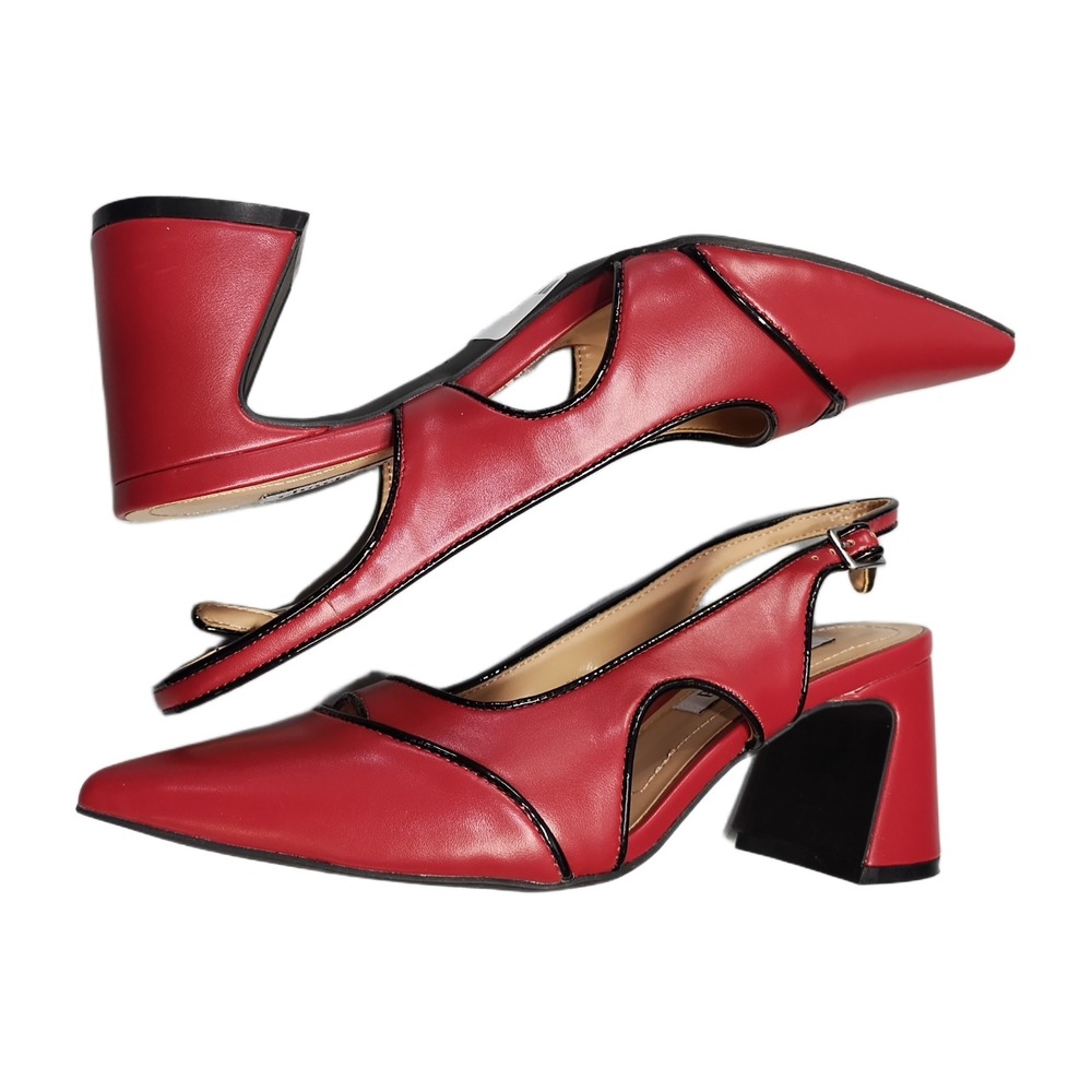 Charles David Red Slingback Pointed Toe Block Heel Pumps